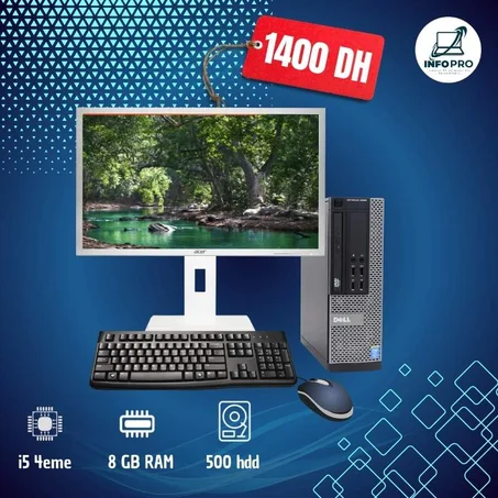 dell i5 4eme - 8GB ram - 500 HDD+ecran 24 pouce + clavier +souris+cable d alimentation