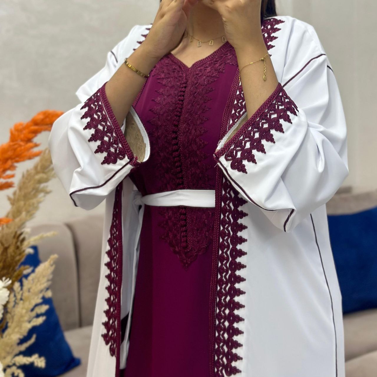 كيمونو فاخر من قطعتين للمناسبات والأفراح