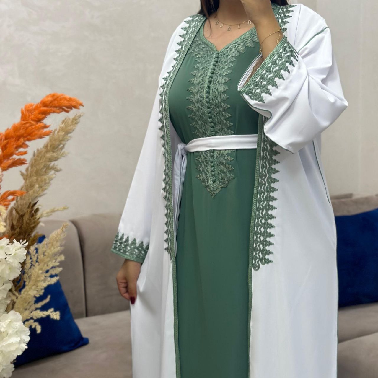 كيمونو فاخر من قطعتين للمناسبات والأفراح