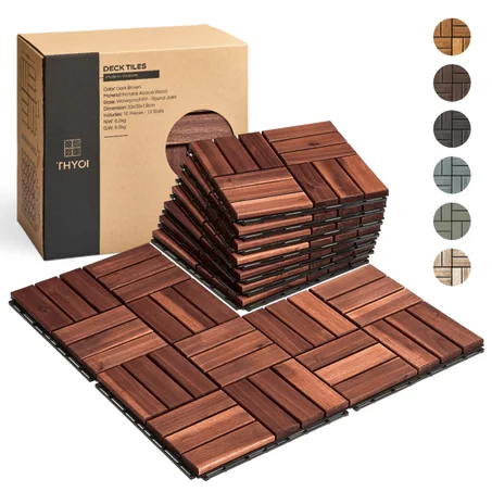 10 baldosas entrelazables para tarima de 12 x 12 pulgadas, piso de patio para exteriores, impermeables, de madera de acacia, para todo tipo de clima, azulejos para balcón, patio trasero, uso 