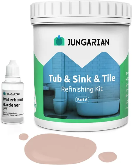 Kit de reacabado de bañera y azulejos de 35 onzas, pintura de encimera de bajo olor, pintura para fregadero de ducha para baño y cocina, 50-55 pies cuadrados semi-brillante rosa Bella