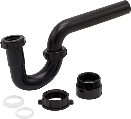 Kit de trampa P de 1-1/4 pulgadas, tubular de polipropileno con adaptador ABS Marvel, tuercas roscadas acanaladas para una fuerte conexión sin fugas, incluye J-Bend, brazo de pared y