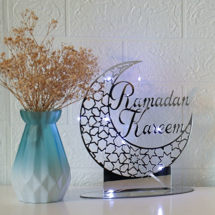 Décoration Lumineuse en Or et Argent Eid Mubarak Ramadan