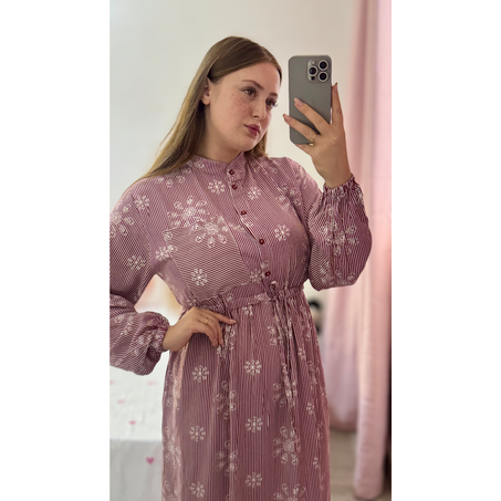 فستان تركي طويل مزهر – أزرق سماوي ناعم