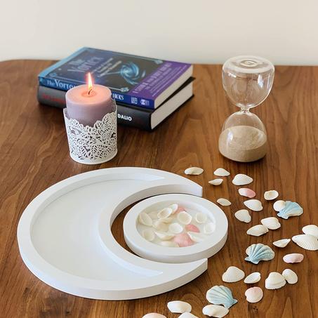 حامل كريستال أبيض على شكل قمر للكريستال وأحجار الشفاء ، ديكور على شكل هلال القمر ،