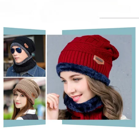 قبعة شتوية محبوكة للرجال والنساء مصنوعة من الصوف السميك.