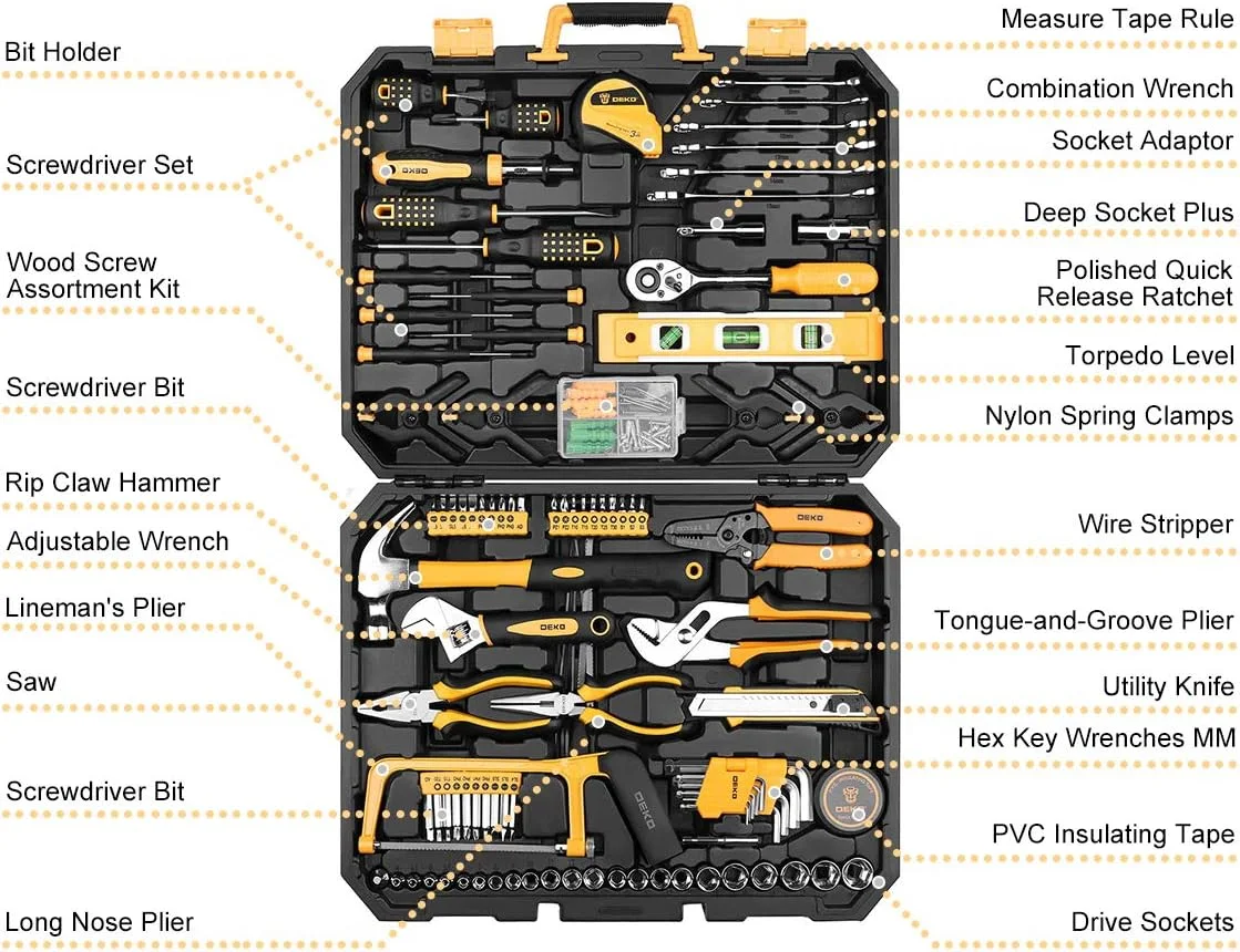 DEKOPRO 228pcs Socket Wrench Auto Repair Tool Combination Package Mixed Tool Set Hand Tool Kit with Plastic Toolbox Storage Case (228PCS)