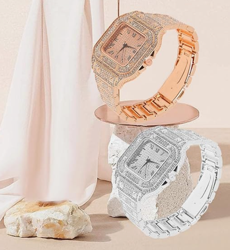 Montres Homme et Femme de glace luxe en acier inoxydable Hip Hop plein diamant carré montre-bracelet à Quartz ⌚💎