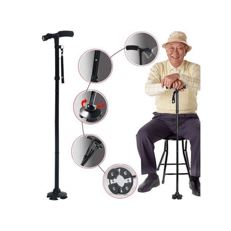 عكاز طبي قابل للطي مع إضاءة مدمجة لتوفير رؤية أفضل في الظلام