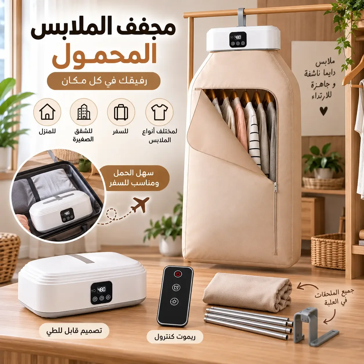 مجفف الملابس الكهربائي المحمول SH-009 – تجفيف سريع وسهل في المنزل