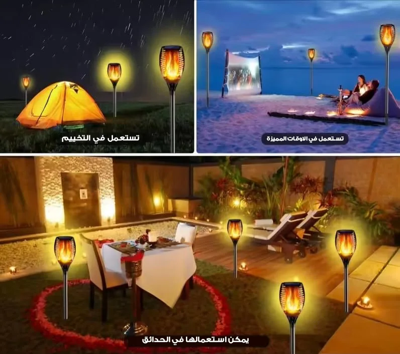 أربع حبات عمود إضاءة شعلة يعمل بالطاقة الشمسية، للمنزل والشركات