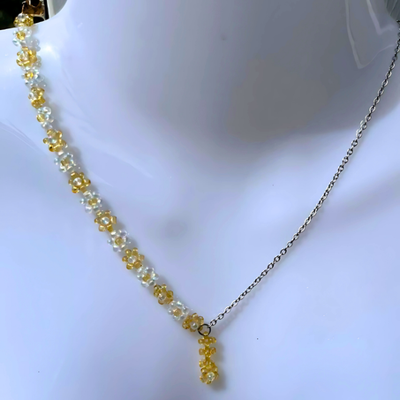 Collier perles de cristal fleur et chaîne