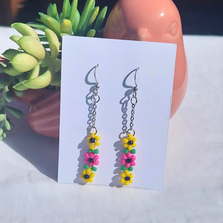 Boucles d'oreilles marguerites pendantes printemps bohèmes