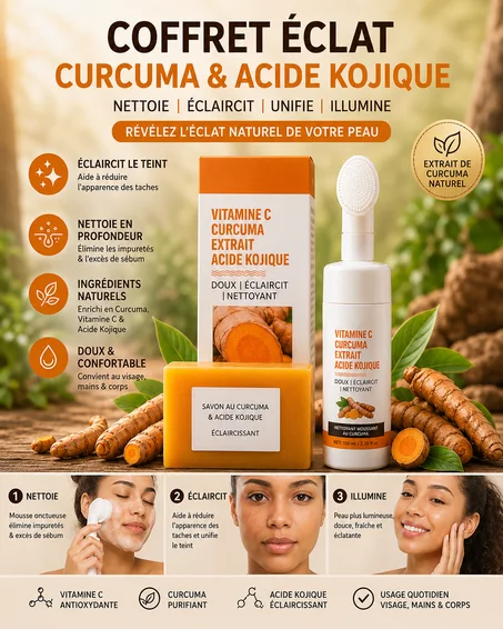 SAVON ÉCLAIRCISSANT AU CURCUMA RTS, MOUSSE NETTOYANTE POUR LE VISAGE AVEC ACIDE KOJIQUE, VITAMINE C, SOIN DU VISAGE ANTI-ÂGE À BASE DE PLANTES