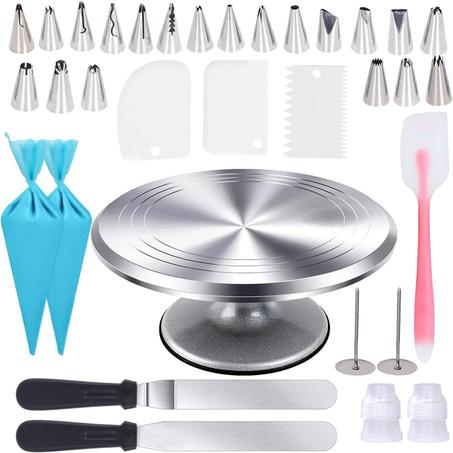 Uten Kit de suministros de decoración de pasteles de 12 pulgadas, 33 piezas de soporte giratorio de aluminio para tartas, herramientas para hornear con 20 puntas de glaseado, bolsas, 3 alisad