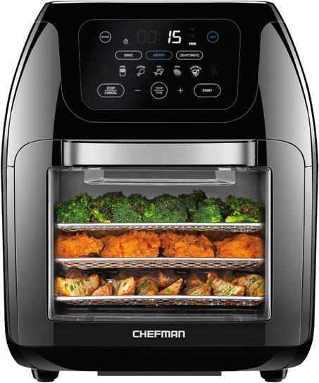 Chefman - Freidora de aire digital multifuncional - Rosticero, deshidratador, horno de convección, 17 preajustes, tamaño familiar XL 2.6 galones, apagado automático, ventana de visualización 