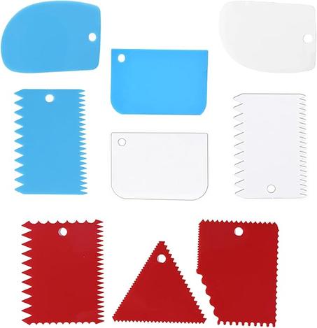 Juego de herramientas raspadoras de masa para tartas, raspador de glaseado de pasteles, cortador de pizza reutilizable, cortador de pasteles de plástico flexible, para hornear, borde de paste