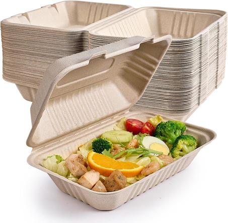 ECOLipak Paquete de 75 recipientes de comida para llevar, 100% compostables para llevar, cajas resistentes de 9 x 6 pulgadas, ecológicas, biodegradables para llevar, para alimentos