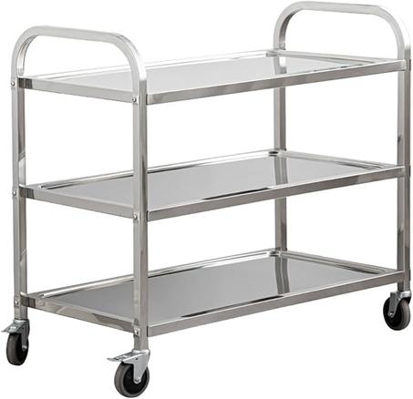 uyoyous Carrito de servicio industrial de 3 niveles de acero inoxidable resistente de 37 x 20 x 37 pulgadas, con ruedas de rotación de 360°, isla de cocina, carrito de almacenamiento de acero