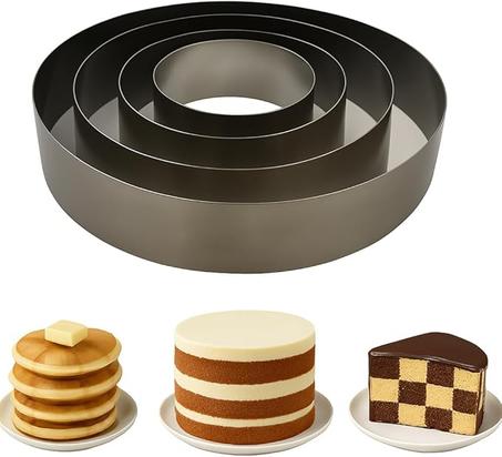 Juego de 4 anillos para tartas de 4-6-8-10 pulgadas, molde redondo para cortar pasteles con acero inoxidable de alta calidad, anillo perfecto para hornear, pasteles y muffins ingleses, ideal