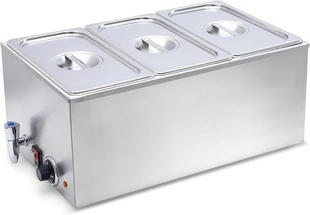 SYBO Mesa de vapor de acero inoxidable de grado comercial Bain Marie Buffet Calentador de alimentos para catering y restaurantes, bueno para fiestas, buffet servidores y calentadores, 3 secci