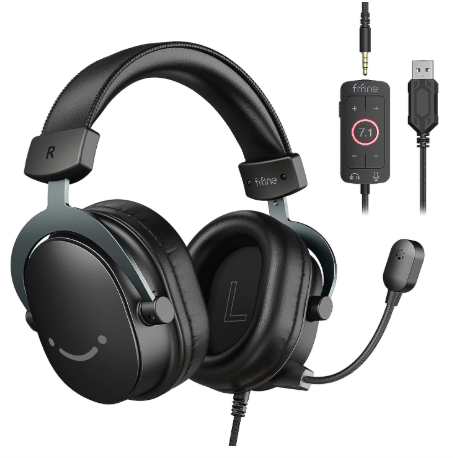 سماعة رأس سلكية للألعاب للكمبيوتر بمنفذ USB مع صوت محيطي 7.1 وميكروفون قابل للفصل وصندوق تحكم ومقبس 3.5 ملم لأجهزة بلاي ستيشن4 و5 اكس بوكس سويتش