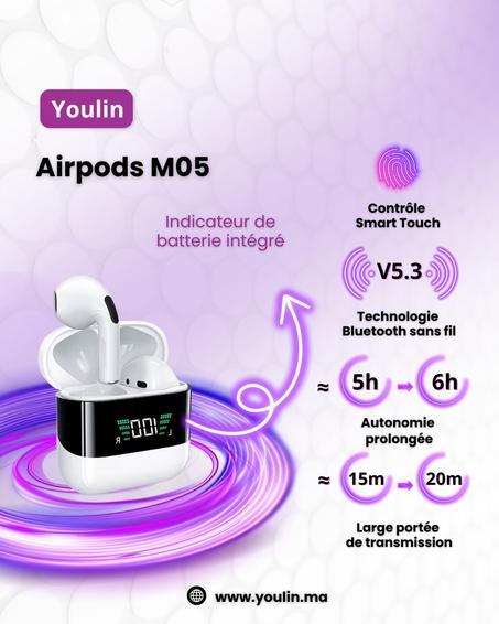 سماعات بلوتوث M05 مع مؤشر البطارية وتحكم باللمس
