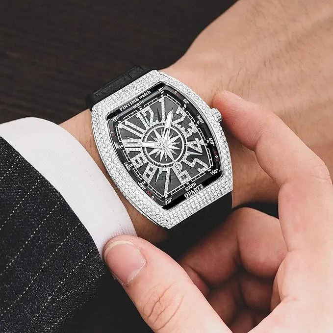 Montre de luxe ornée de strass pour hommes
