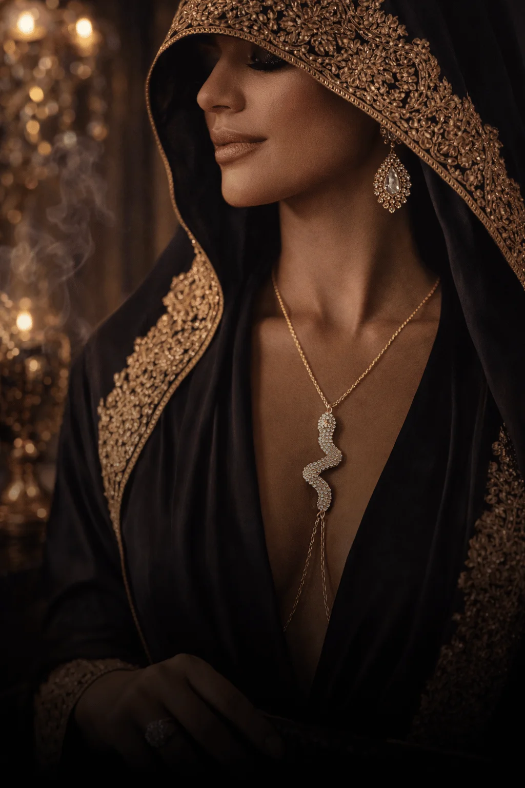 سلسال الجسم الملكي بتصميم الأفعى المرصعة بالكريستال الفاخر.