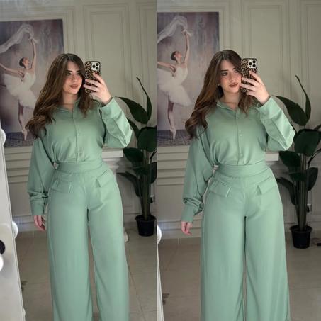 😍طقم قطعتين بكريب روزا ممتاز😍