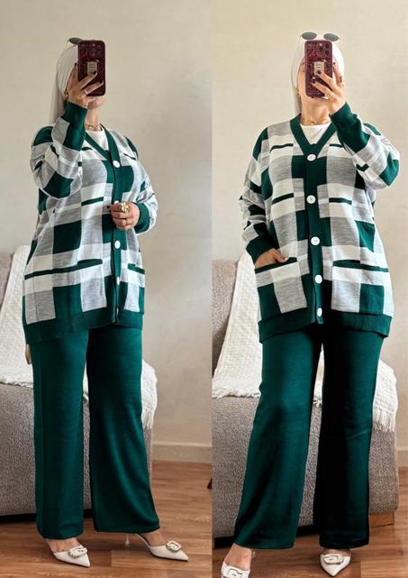 ✨انسومبل ثلاث قطع من الصوف الممتاز والفخم السروال.البودي نص كم .التريكو بالصديفات ✨