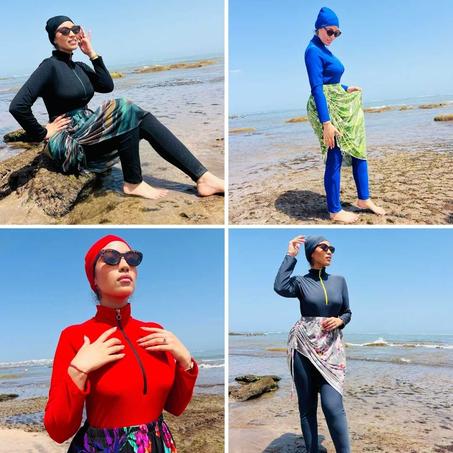 بوركيني بثلاثة قطع من قماش بولياميد خفيف