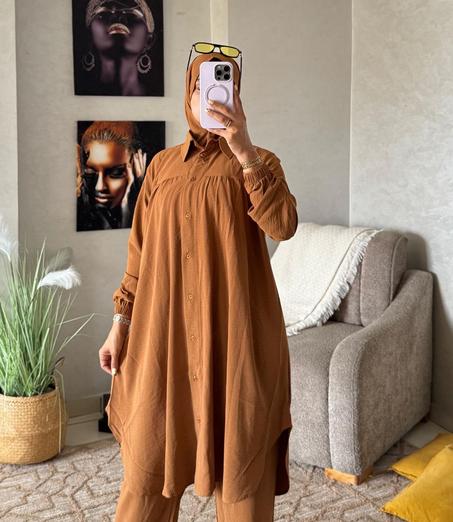 شوميز طويلة+سروال+فولار