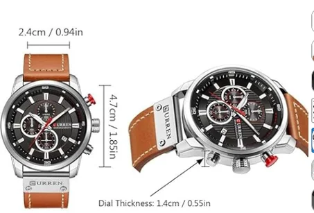 ساعة يد كرونوغراف انالوج بحركة كوارتز للرجال بتصميم عسكري، ساعة يد كلاسيكية للعمل وكاجوال مقاومة للماء مع سوار من الجلد 2