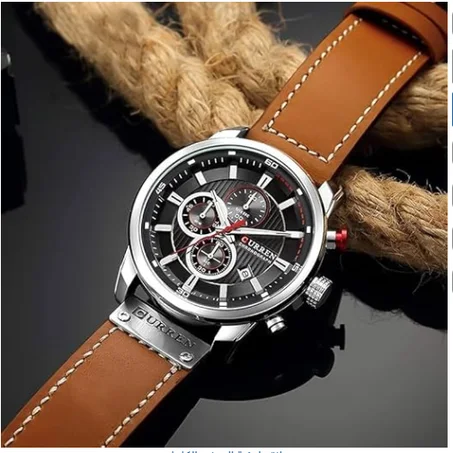 ساعة يد كرونوغراف انالوج بحركة كوارتز للرجال بتصميم عسكري، ساعة يد كلاسيكية للعمل وكاجوال مقاومة للماء مع سوار من الجلد