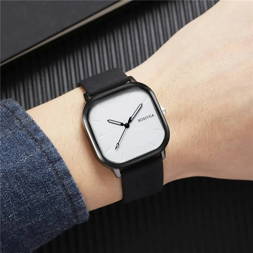 Montre à quartz en cuir PU pour hommes et femmes