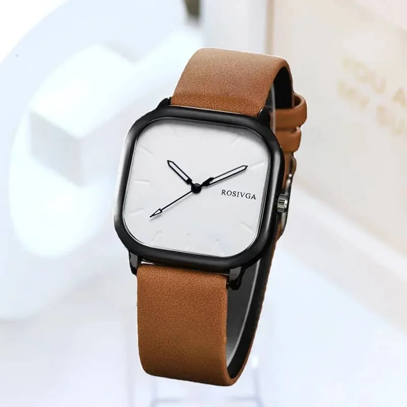 Montre à quartz en cuir PU pour hommes et femmes