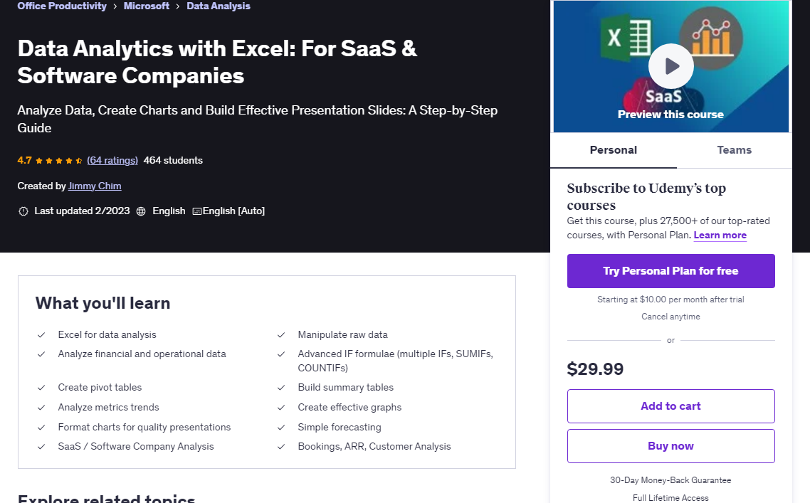 تحليل البيانات عبر Excel لشركات SaaS والبرمجيات