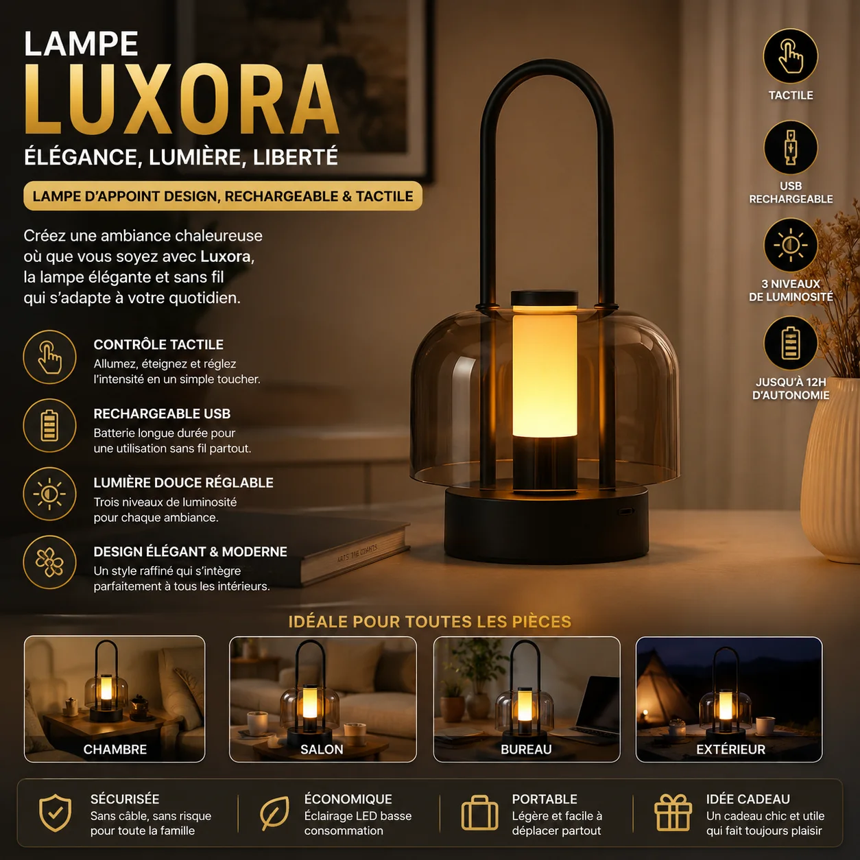 Lampe Luxora Rechargeable & Tactile