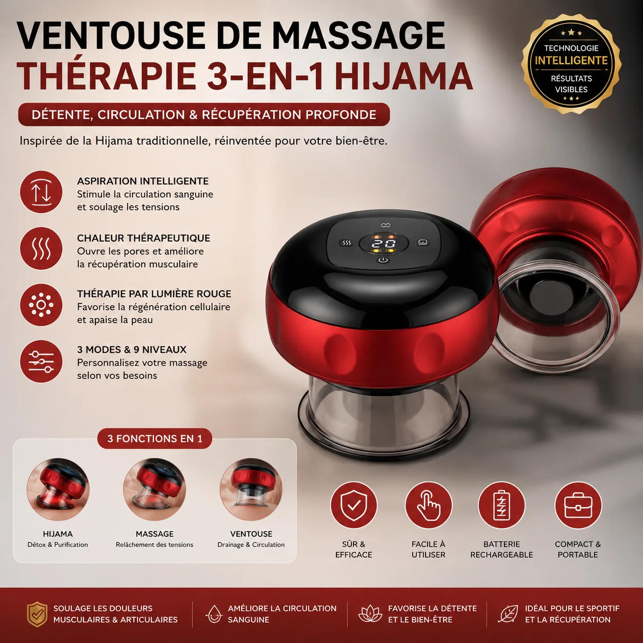 Ventouse de Massage 3-en-1 Hijama