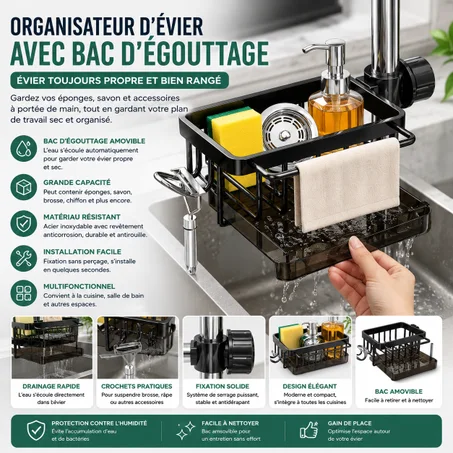 Organisateur d’évier de cuisine avec bac d’égouttag