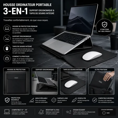 Housse Ordinateur Portable 3-en-1