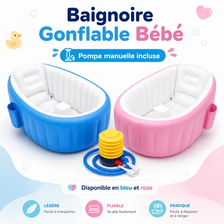 Baignoire Gonflable Bébé avec Pompe Manuelle Incluse