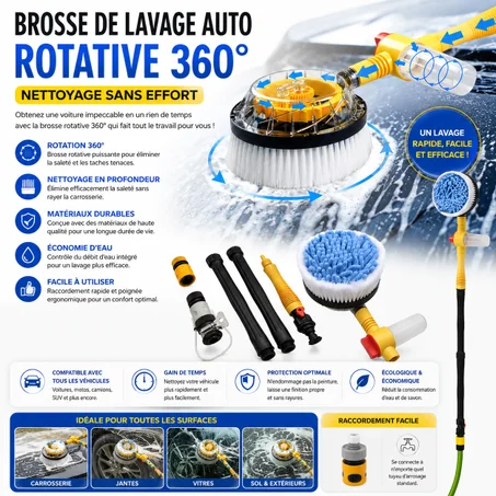 Brosse Lavage Auto Rotative 360°
