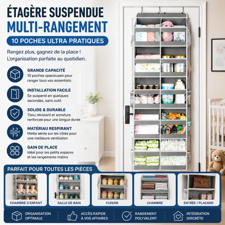 Étagère Suspendue Multi-Rangement – 10 Poches Ultra Pratiques