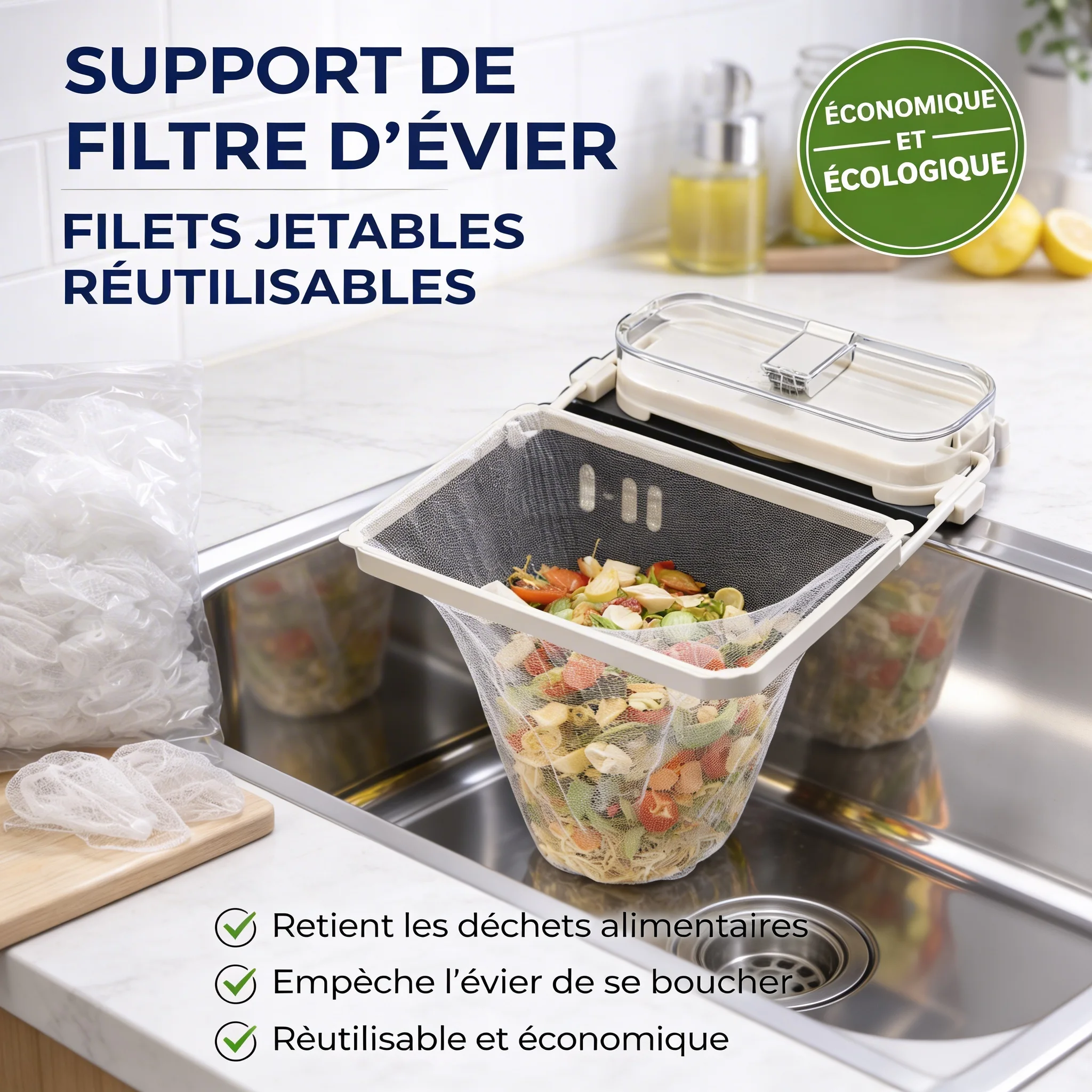 Support de Filtre d’évier anti-déchets – propre, rapide et sans odeur
