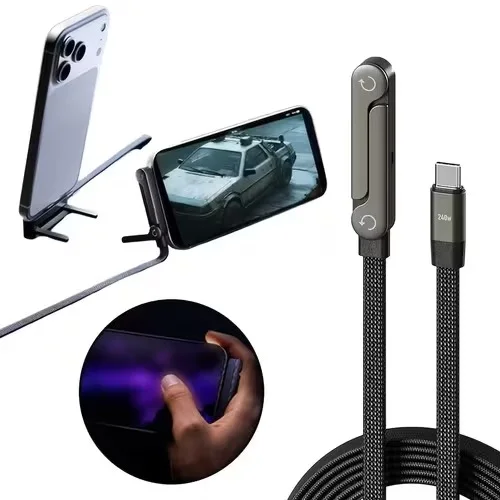 حامل كابل شحن غير مرئي مع حامل، شحن فائق السرعة 240 واط، كابل شحن سريع 2 في 1 وحامل هاتف
