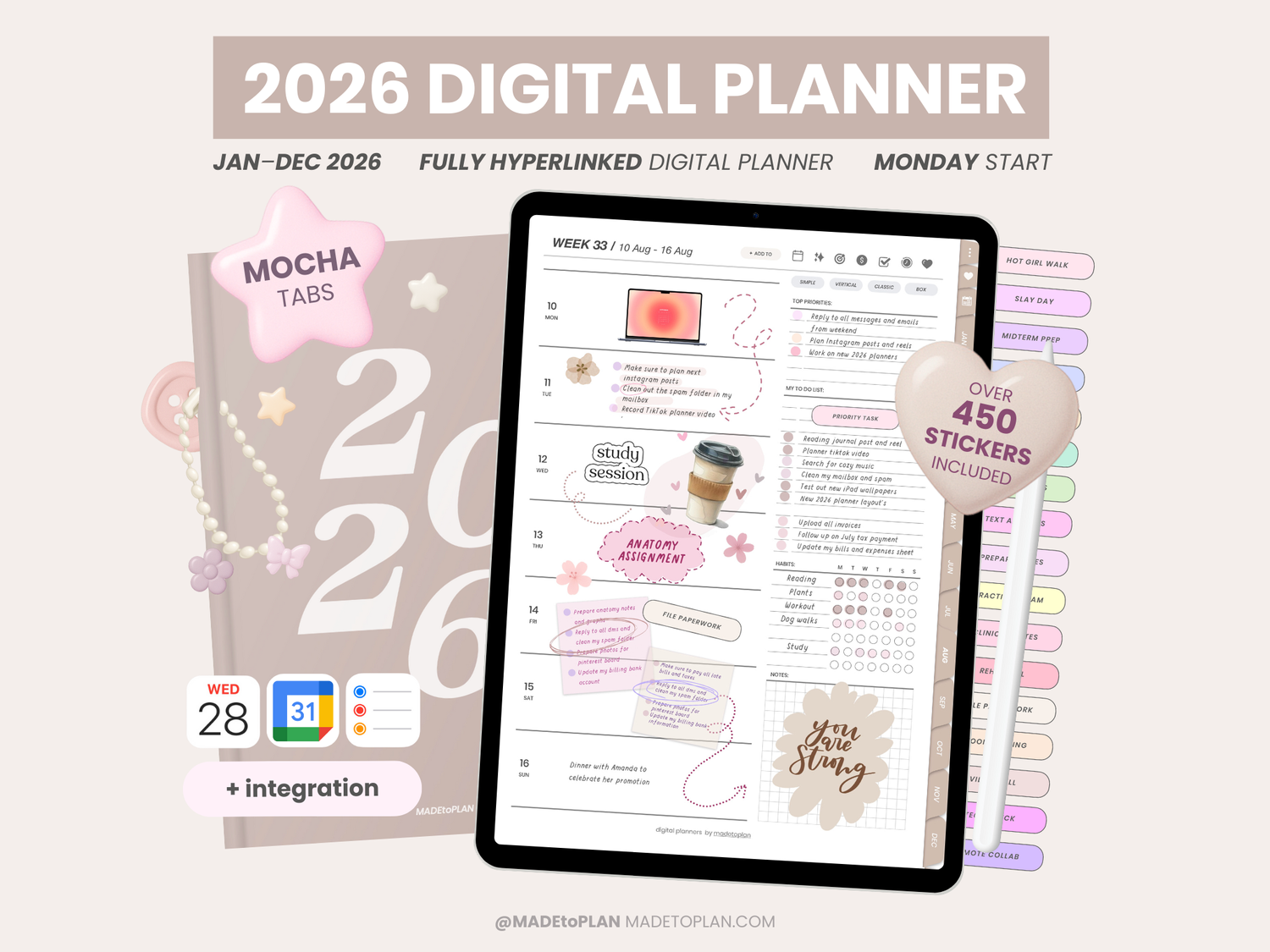 2026 Planner MOCHA Tabs
