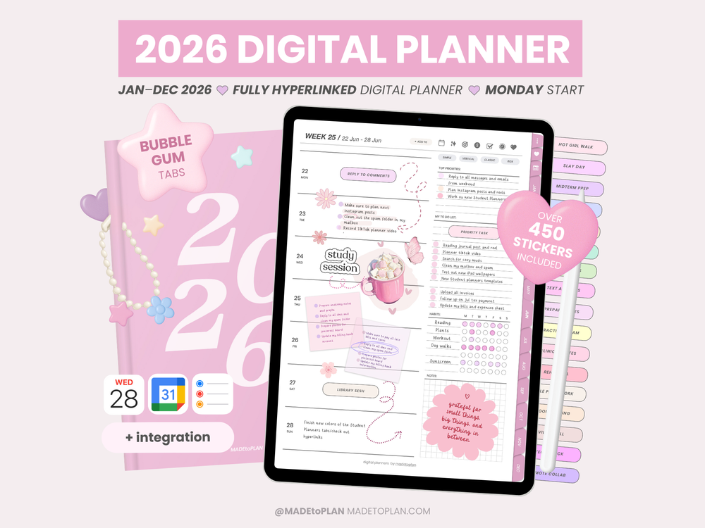 2026 Planner BUBBLEGUM Tabs