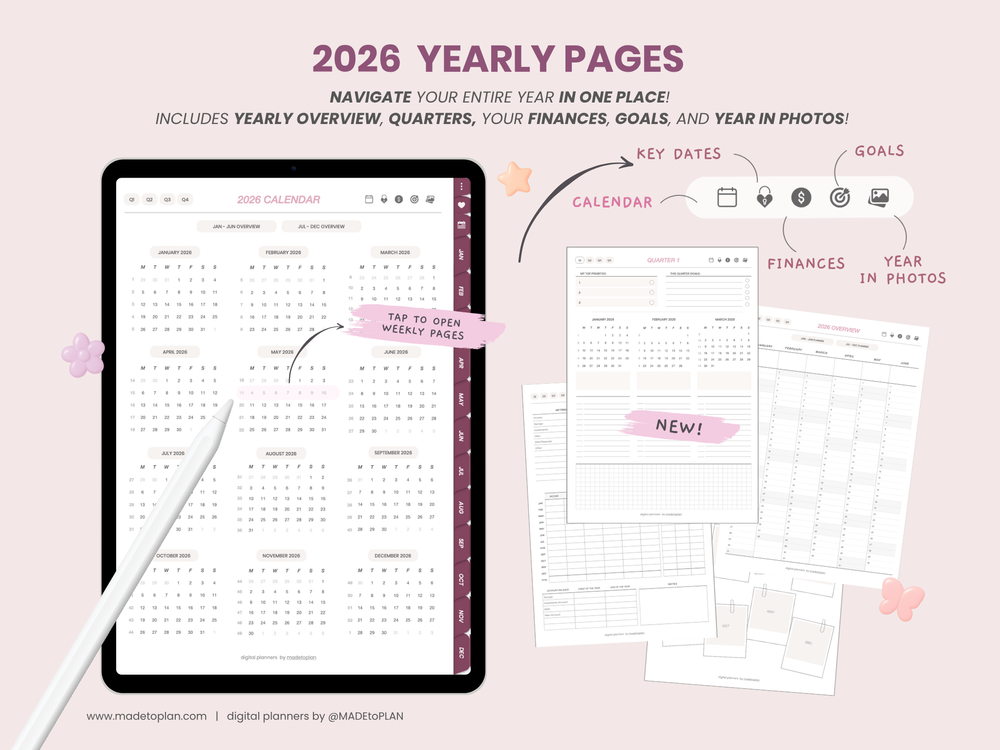 2026 Planner BURGUNDY Tabs